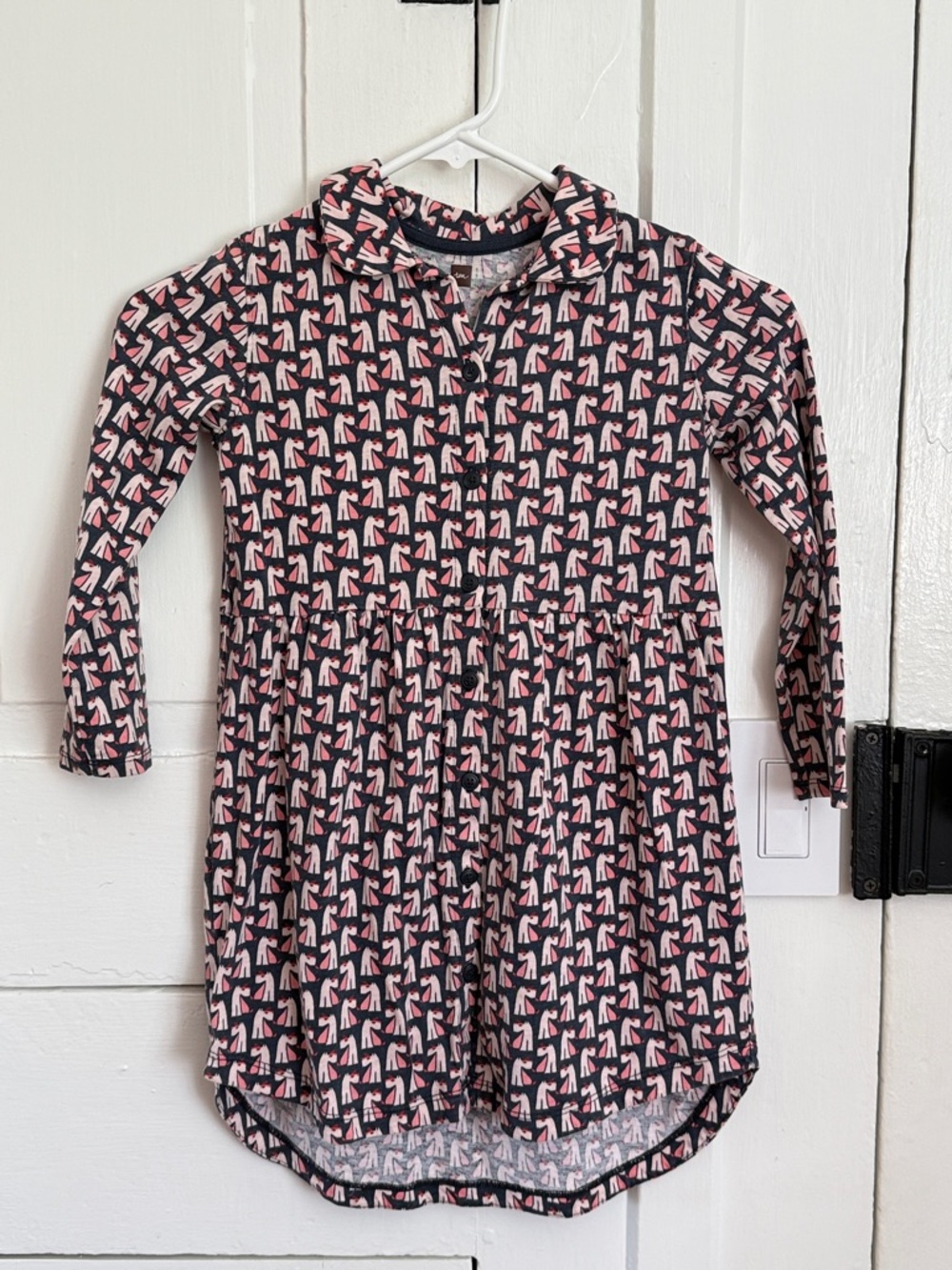Tea Collection Navy and Pink Patterned Long-Sleeve Dress